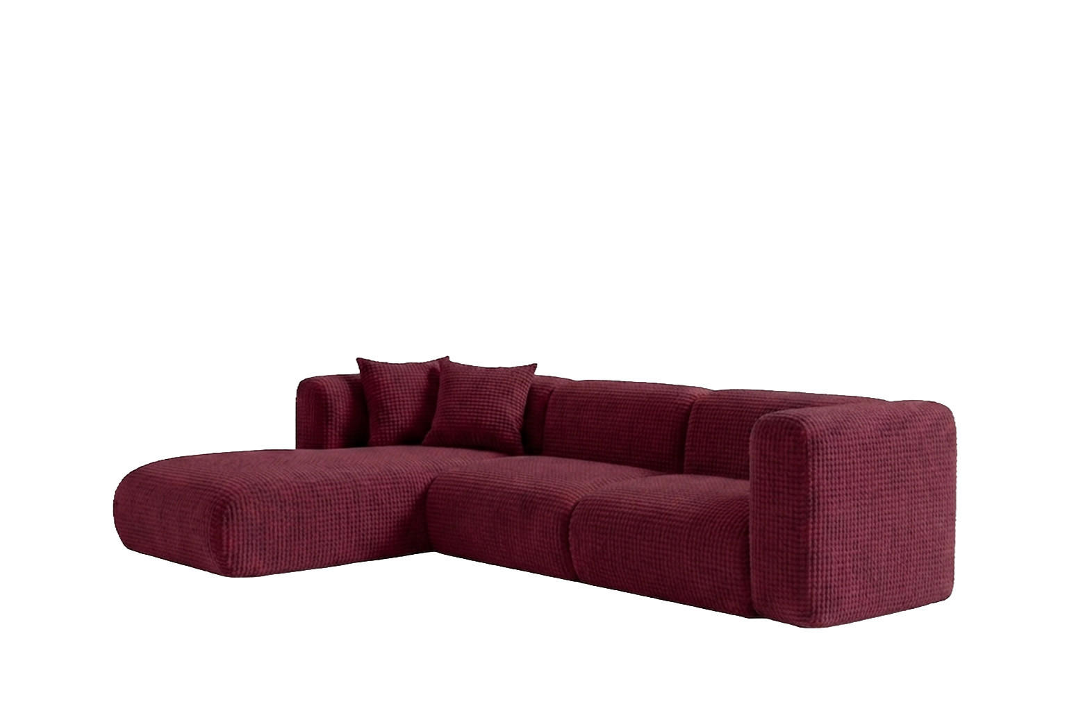 ECKSOFA L-Form, Chenille-Stoff Cremona, Rotwein, Links, GRETA - Weinrot, Holz (318/179cm) - Kaiser Möbel
