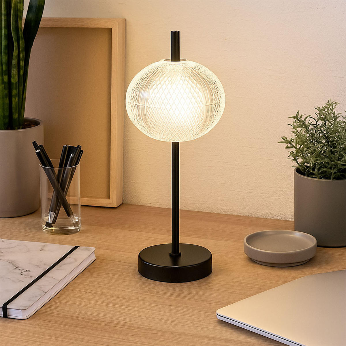 LED TISCHLEUCHTE AIDA Schwarz Kristalloptik 2er Set - Schwarz, Metall (15/15/40cm) - Globo Lighting