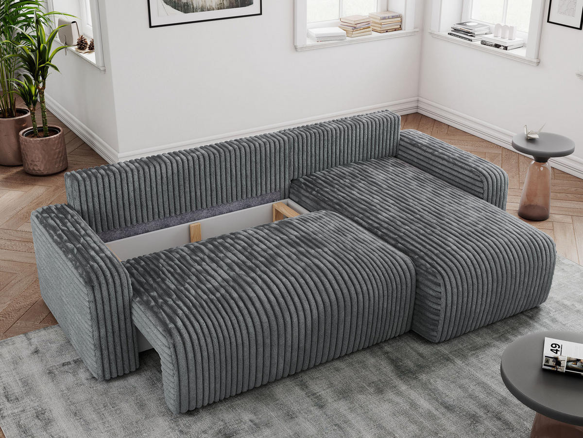 ECKSOFA ARGOS Dunkelgrau Cord - Dunkelgrau/Schwarz, Kunststoff/Textil (245/150cm) - MKS