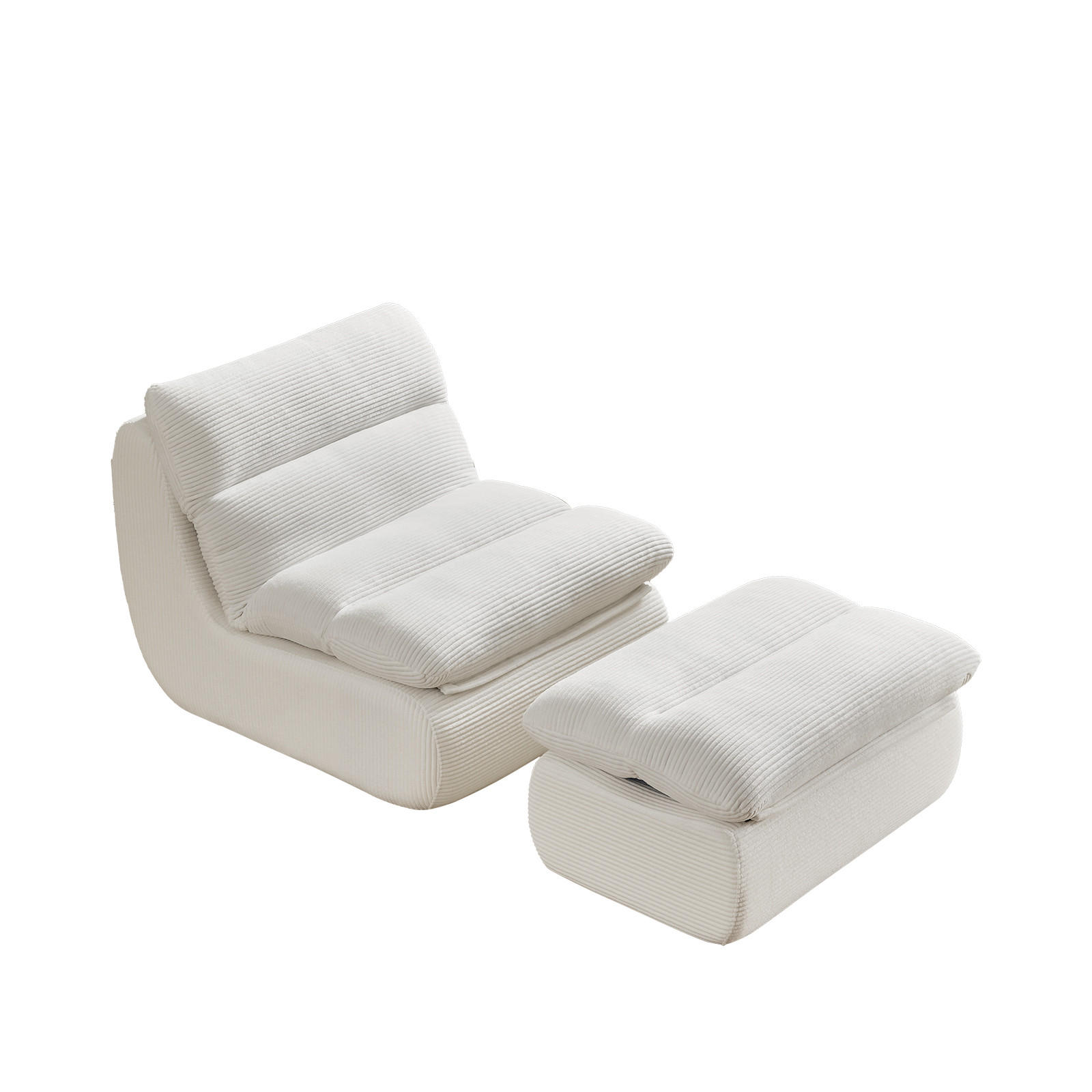 SOFA 101/81/75 cm mit Fußhocker, abnehmbarer Rücken- und Sitzpolsterung aus Cord, Beige - Beige, Textil (81/75/101cm) - Redom