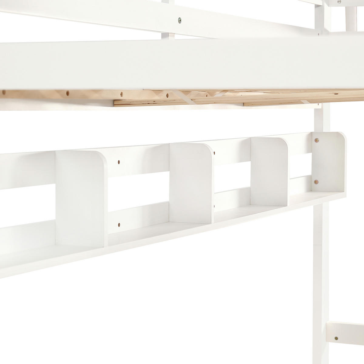 ETAGENBETT aus Kiefer & MDF 90x200 cm in Weiß mit Ausziehbett & Regalen - Weiß, Holzwerkstoff (90/200cm) - Modfu