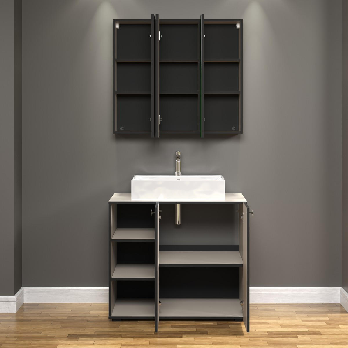 SPIEGELSCHRANK PureBliss Hellgrau - Hellgrau, Holzwerkstoff (90/80/20cm) - Trendteam