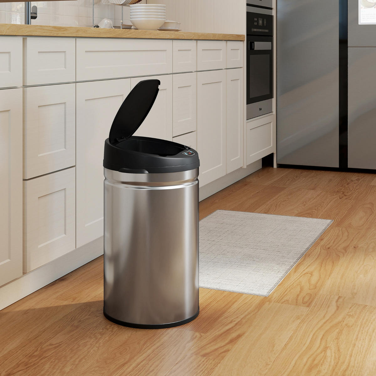 MÜLLEIMER mit Sensor 30L 32/30,5/51 cm Edelstahl Silber AUTOMATISCHE ÖFFNUNG Küche - Silberfarben, Metall (30.5/51/32cm) - Rolipo