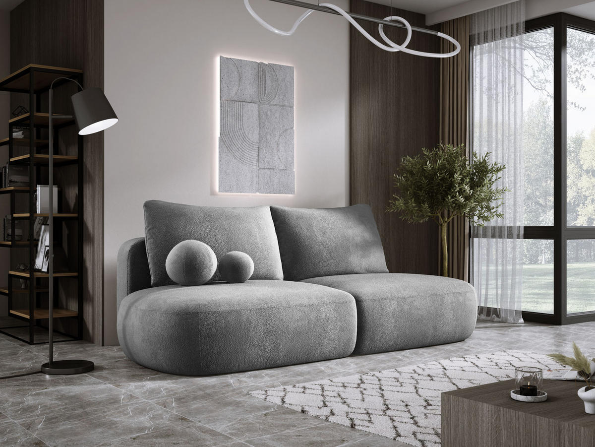 SCHLAFSOFA Moderne BABU mit Schlaffunktion – 3-Sitzer Sofa mit Bettkasten, DL-Automat, 2 Rückenkissen, 2 Zierkissen, 240x90x90 cm, Esche - Hellgrau, Holz/Textil (240/90/90cm) - DomoHome
