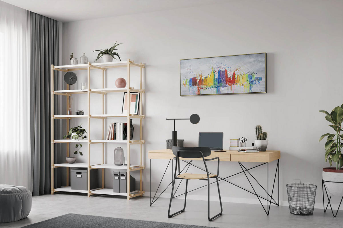 RUČNE MAĽOVANÝ AKRYLOVÝ OBRAZ 120/60 cm, sivý, krajinný motív - sivá, drevo/textil (120/60cm) - KUNSTLOFT