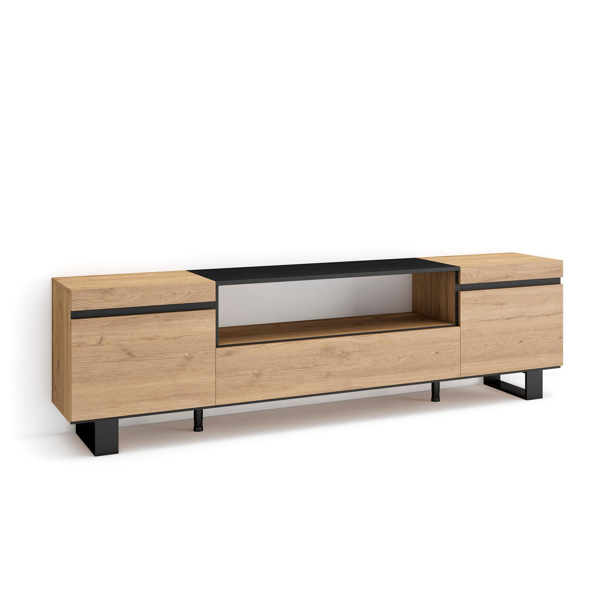 LOWBOARD eiche, schwarz, 200/35/57cm - Eichefarben/Schwarz, Holzwerkstoff (200/57/35cm) - Skraut Home