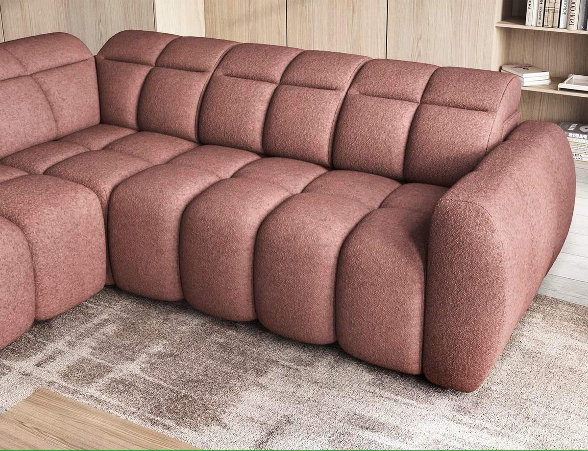 ECKSOFA mit elektrischem Sitzvorschub, Bettkasten und verstellbare Kopflehnen - Rosa, Naturmaterialien/Textil (258/208cm) - Eltap
