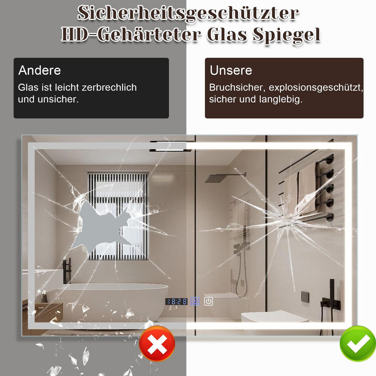 BADEZIMMERSPIEGEL Erfurt mit LED-Leuchte 100/60/2.5 cm - Weiß, Glas (60/2.5/100cm) - Nettlife