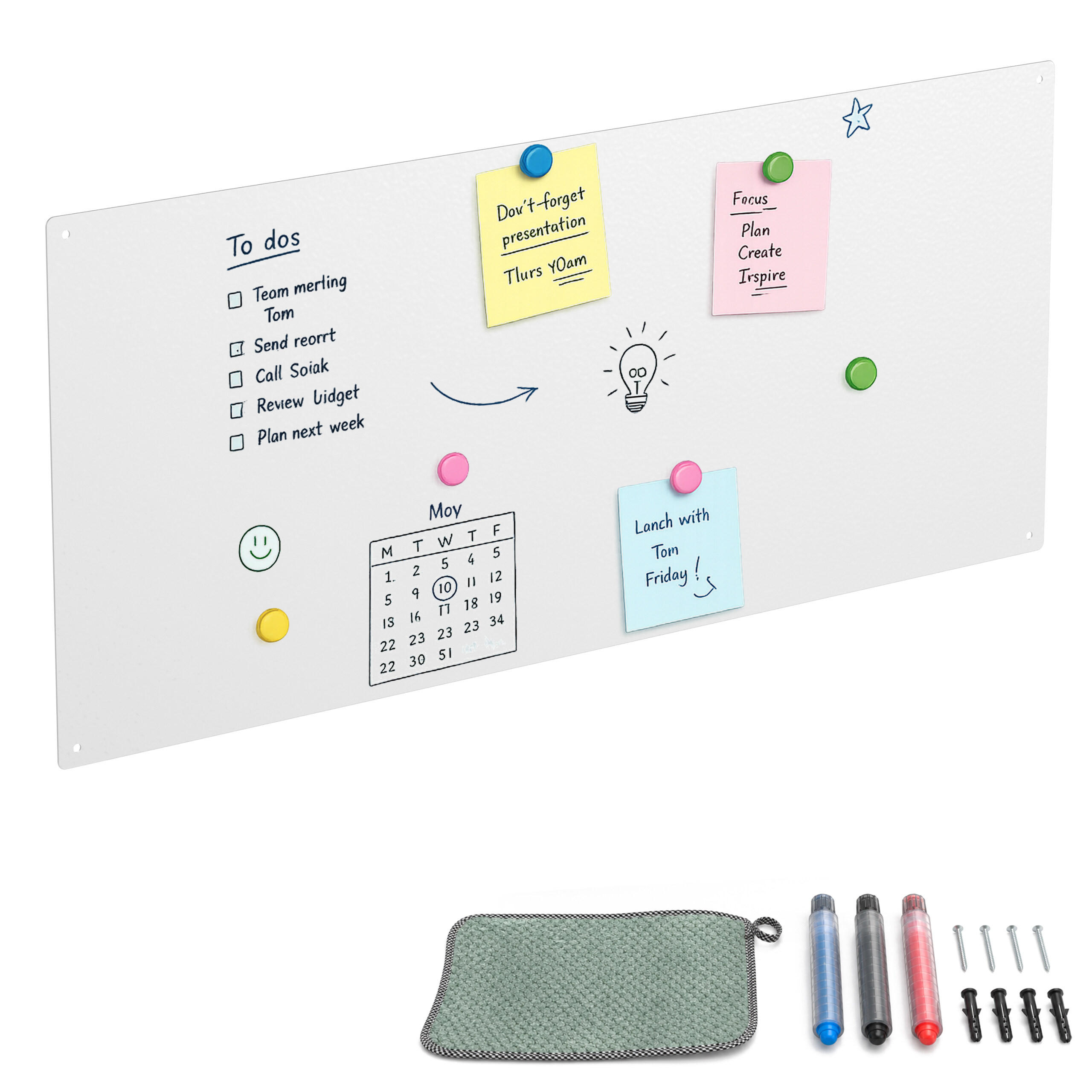 MAGNETTAFEL Weiß Stahl beschreibbar 70x30 cm - Weiß, Metall (70/30/0.1cm) - Relaxdays