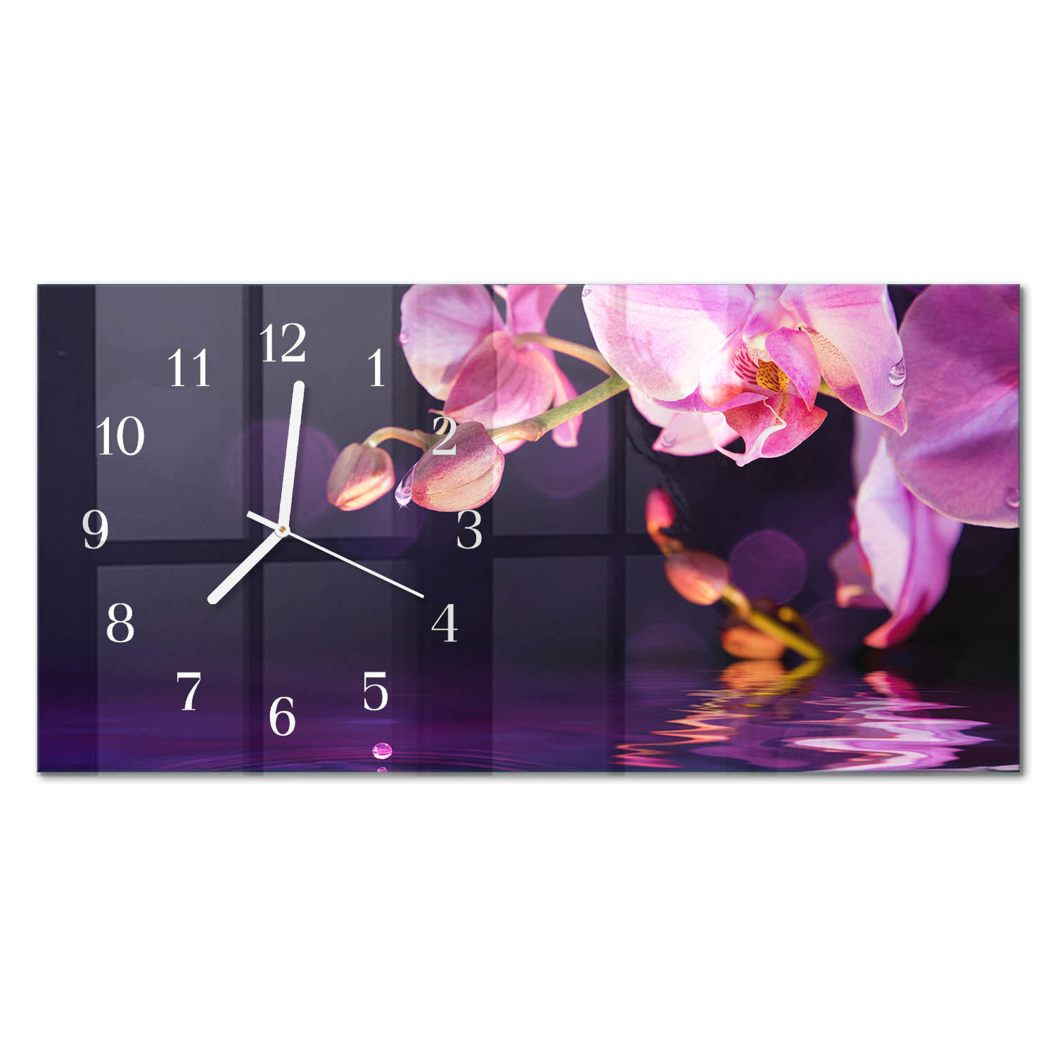 WANDUHR 60x30 cm - Feuerblume - Lila, Glas (60/30/0.4cm) - TULUP