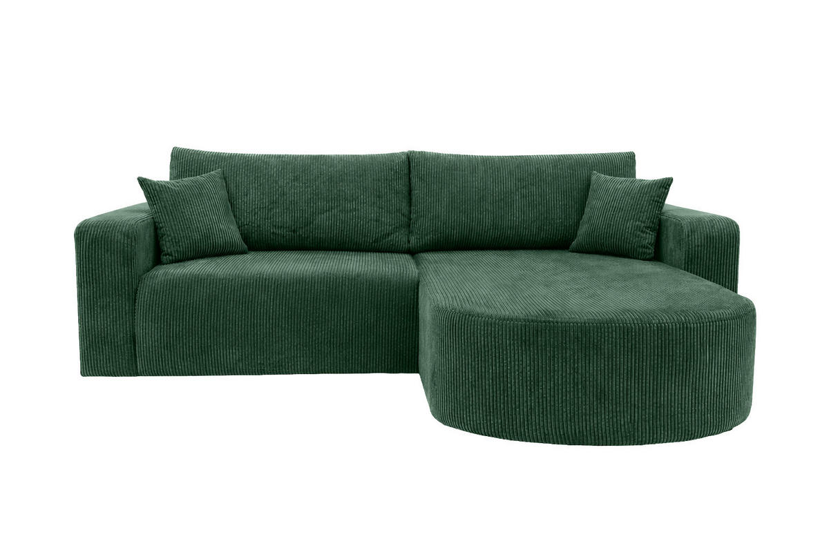 ECKSOFA Mit Schlaffunktion, Cordstoff Poso, Grün, Rechts, ROUND ONE - Grün, Holz (244/175cm) - Kaiser Möbel
