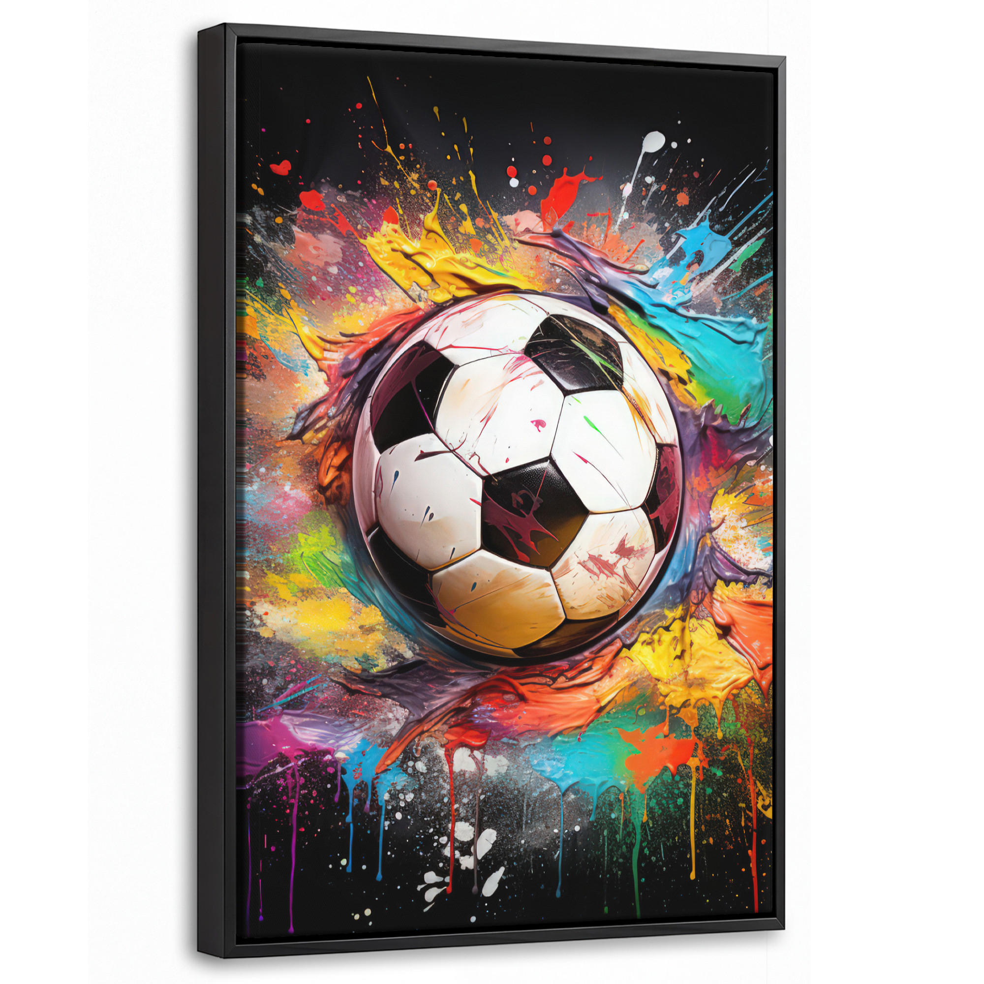 LEINWAND Bilder mit Rahmen - Fußball - Farbe - Farben - Schwarz - Weiß - 40x60 - Weiß, Textil (40/60cm) - MuchoWow