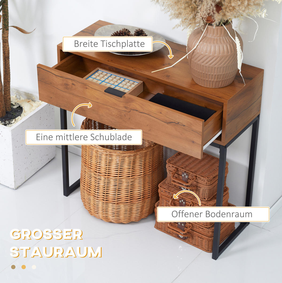 KONSOLENTISCH aus Holzwerkstoff 80x30x76 cm Natur mit Schublade im Industriedesign - Naturfarben, Holzwerkstoff (30/80/76cm) - Modfu