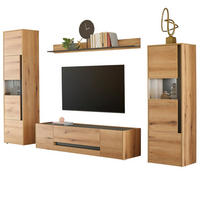 WOHNWAND Evoke Eiche, grau, Wohnkombination Set 4-teilig, 310 cm - Eichefarben/Grau, Glas/Holz (310/197/45cm) - Furn.Design