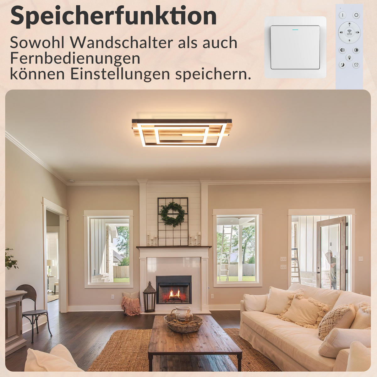 LED DECKENLEUCHTE Klenly 38/21/6.8 cm - Schwarz, Holz/Metall (38/21/6.8cm) - ZMH