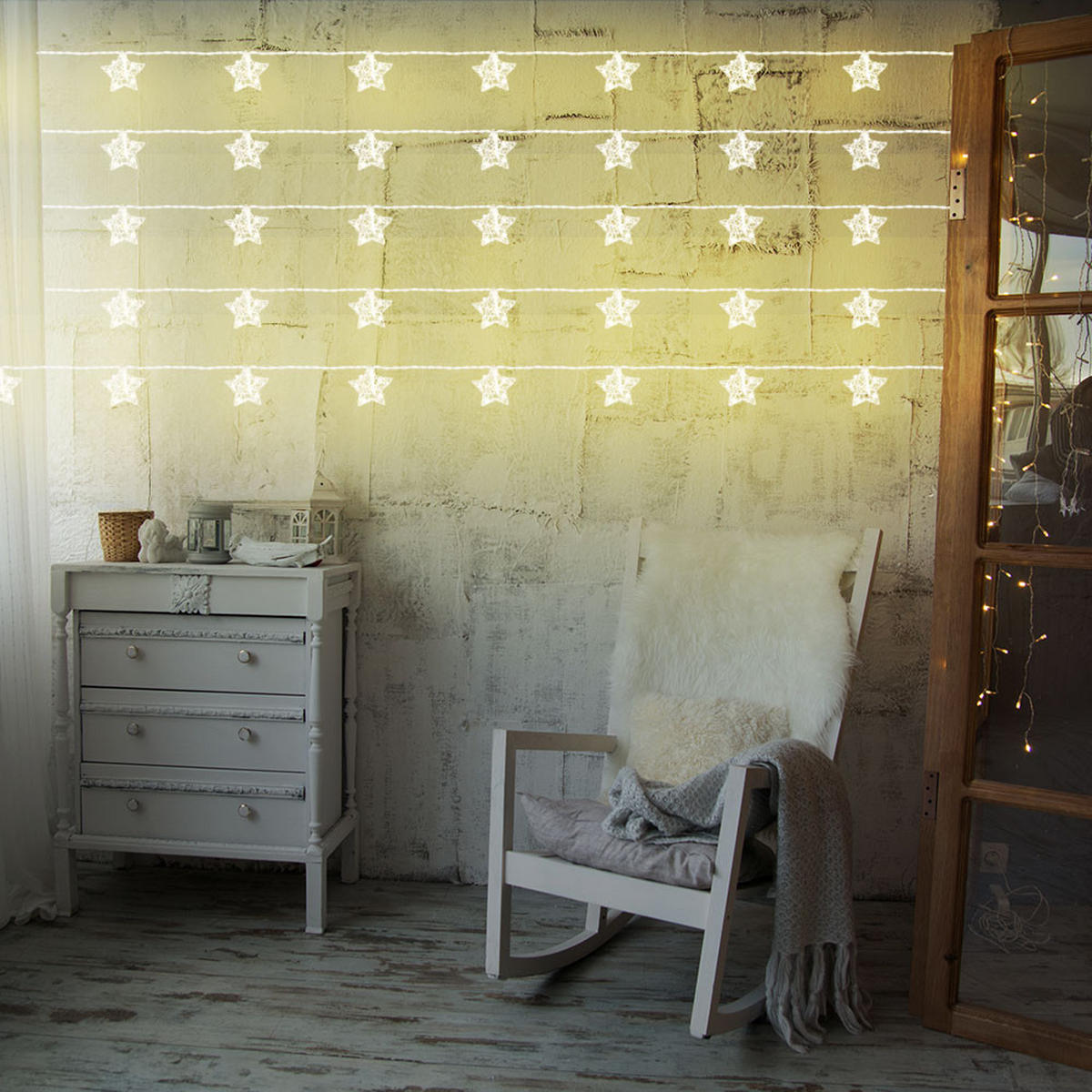 LED Lichterkette Sternen-Design Silber - Silberfarben, Metall (90/5.5/1.5cm) - Globo Lighting