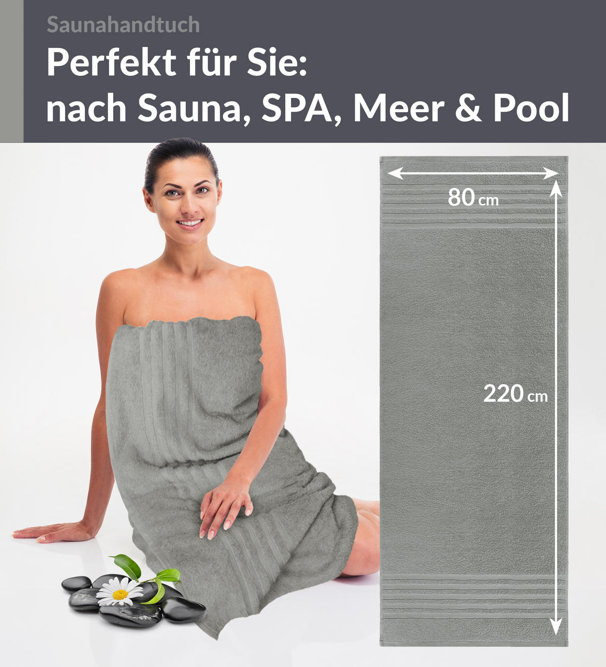 SAUNATUCH London Kiesel Grau 80x220 cm - Grau, Textil (80/220cm) - Lashuma