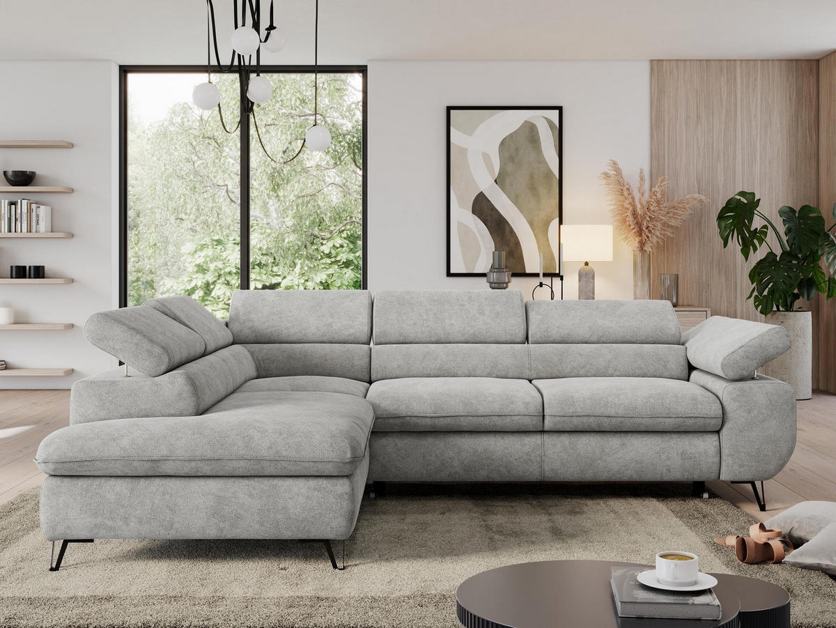 ECKSOFA PEDRO L Hellgrau Struktur - Links Seite - Hellgrau/Schwarz, Textil/Metall (208/273cm) - MKS