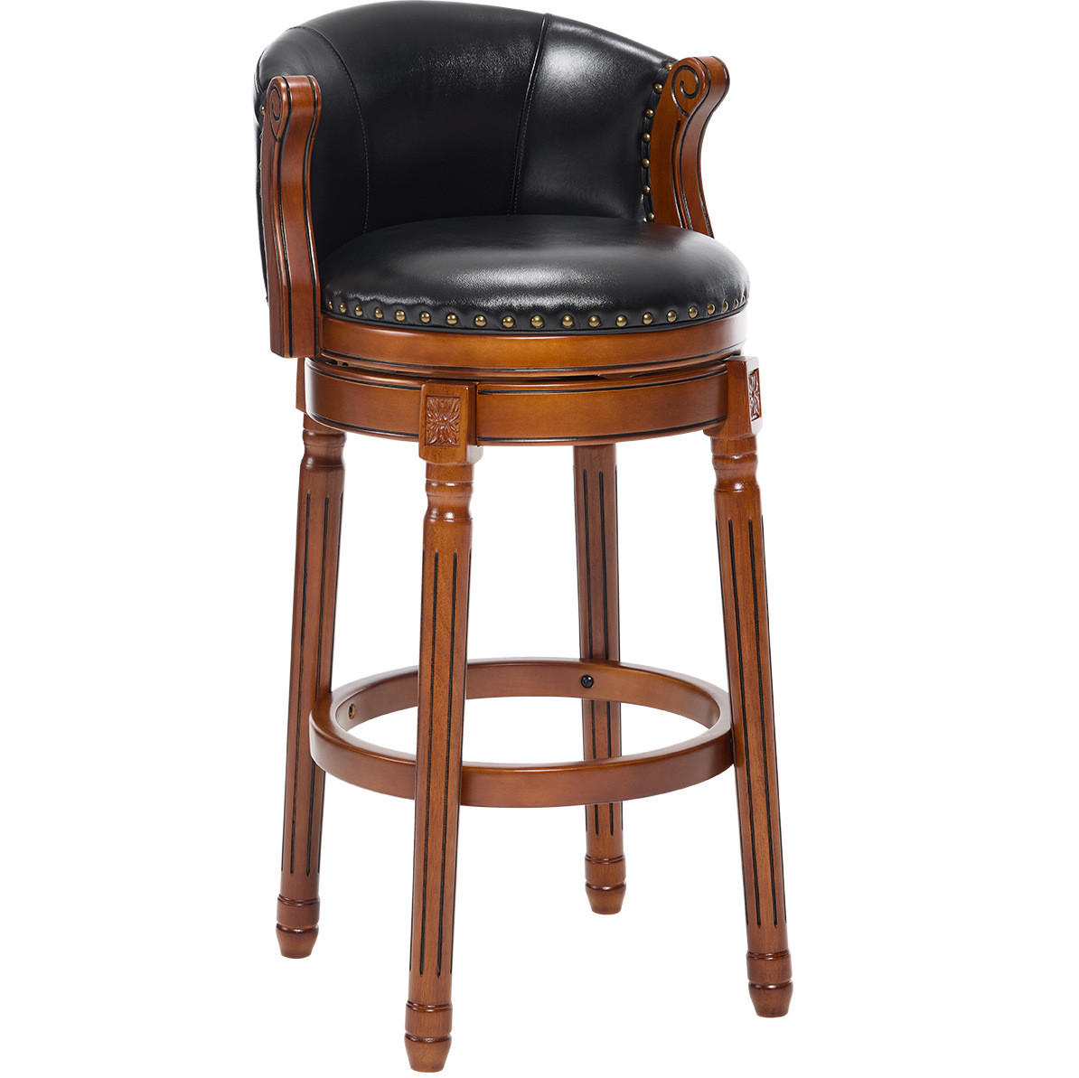 BARHOCKER drehbar Sitzhöhe ca. 75 cm Leder Holz Schwarz - Schwarz, Holz (54.8/96/54.8cm) - Meubliv