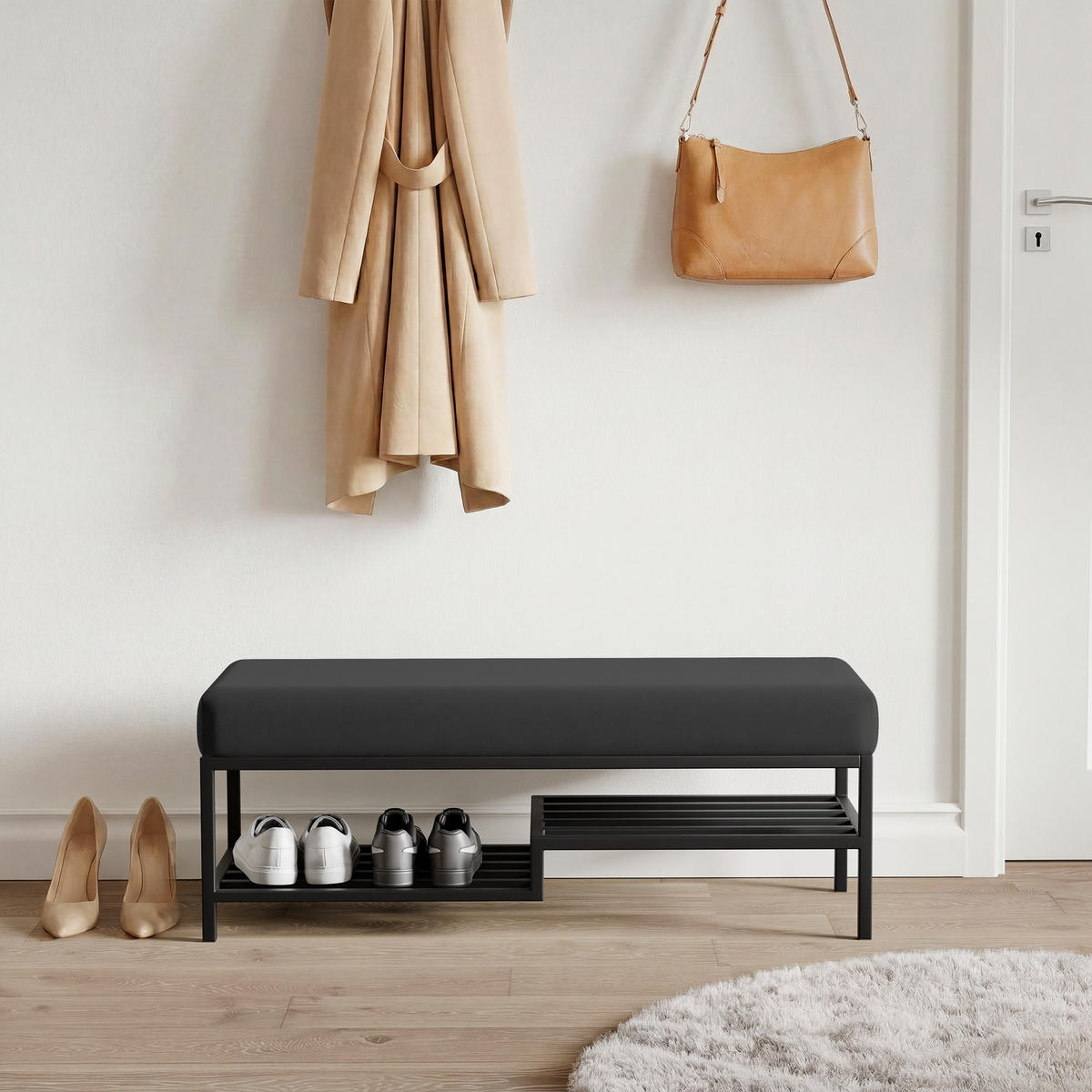 POLSTERBANK STEP 80 cm Schwarz ,Metallgestell - Schwarz, Metall (80/45/35cm) - Idohome