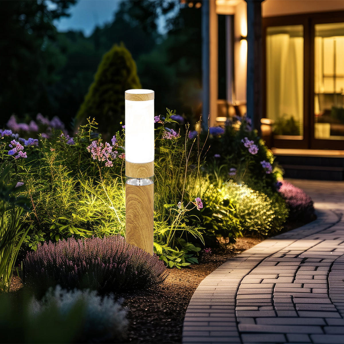 LED WEGELEUCHTE Edelstahl Braun Holzoptik - Braun, Metall (11.7/11.7/50cm)