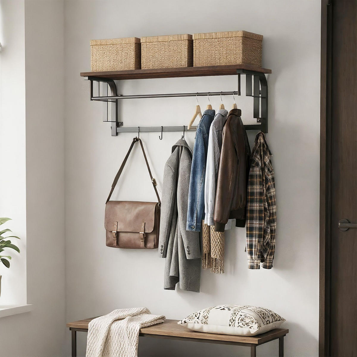 WANDGARDEROBE Westwood, 66 x 30 x 27 cm, Industrial Holz dunkel, rustikal - Rostfarben, Holz (66/27/30cm) - tectake