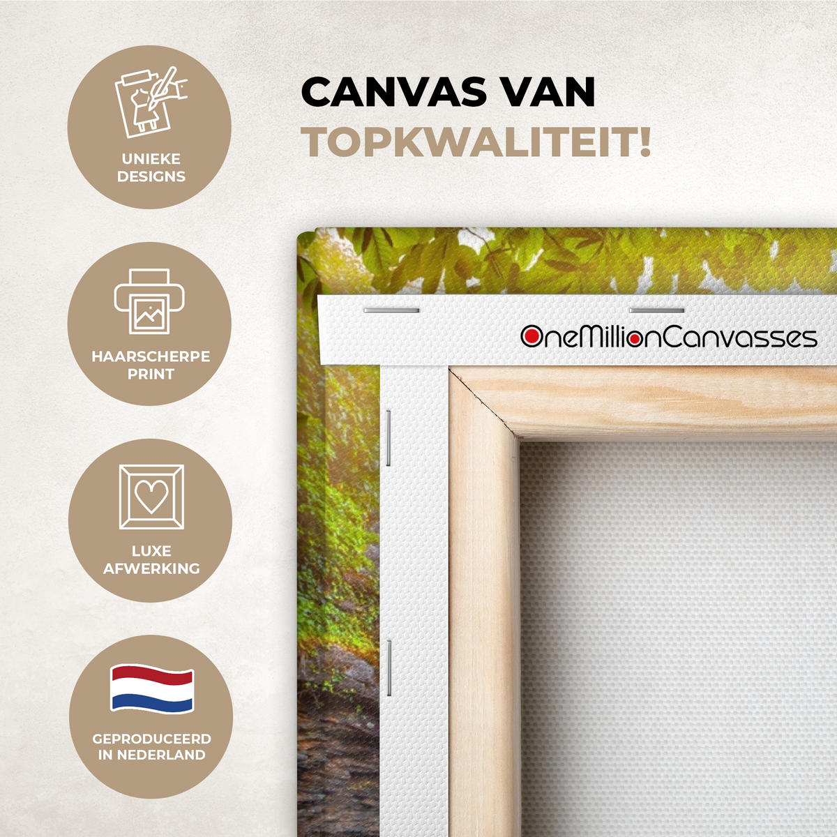 LEINWANDBILD Natur - Wasserfall - Pflanzen - Bäume - Sonne Wandbilder 80x60 cm - Olivgrün, Textil (80/60cm) - MuchoWow