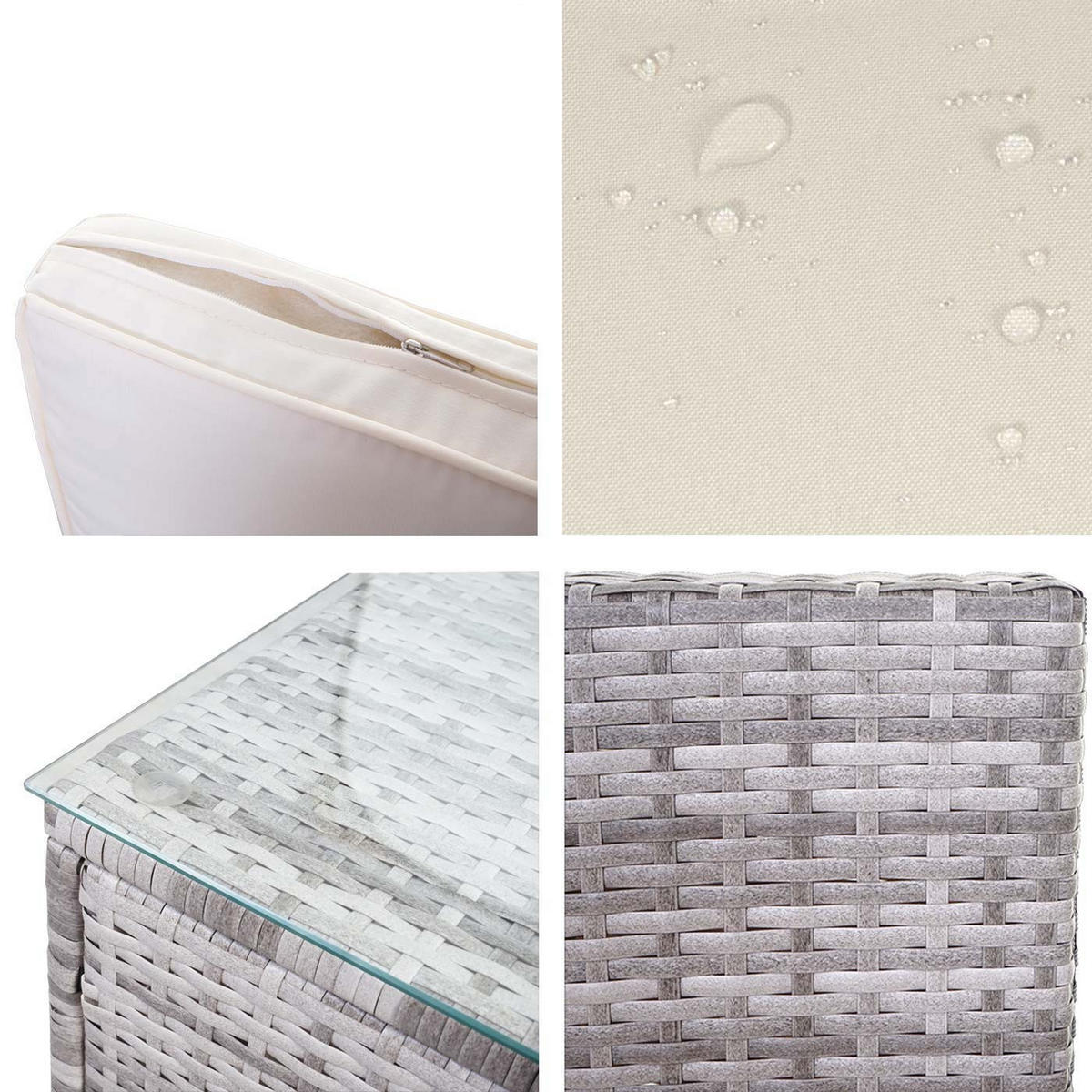 POLY-RATTAN-GARNITUR Grau, Cremeweiß - Weiß/Grau, Kunststoff - MCW