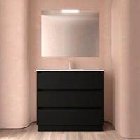 NOJA Komplett-Set 1000 3 Schubladen BLACK SATIN + Waschtisch + Spiegel + Leucht - Schwarz, Metall (45/8.1/99.7cm) - Salgar