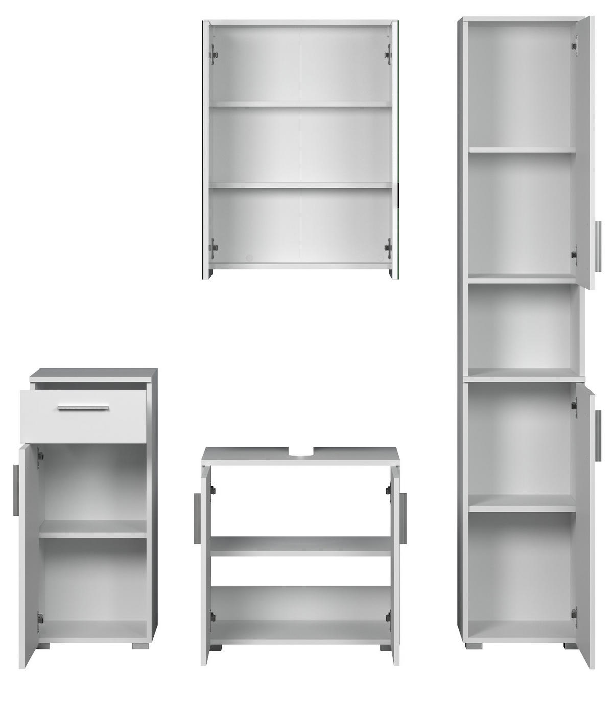 BADMÖBEL-SET weiß Hochglanz 4-teilig 164 x 192 cm, moderne Badezimmer-Schränke - Weiß Hochglanz/Silberfarben, Holzwerkstoff/Kunststoff (164/192/32cm) - Top.Furn