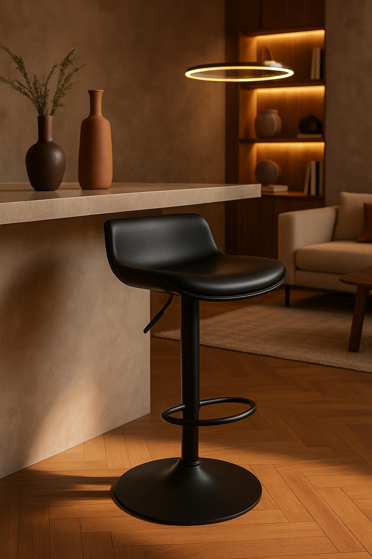 BARHOCKER 2er Set Averna Kunstleder schwarz - Schwarz/Weiß, Kunststoff/Metall (43/94/44cm) - TPFLiving