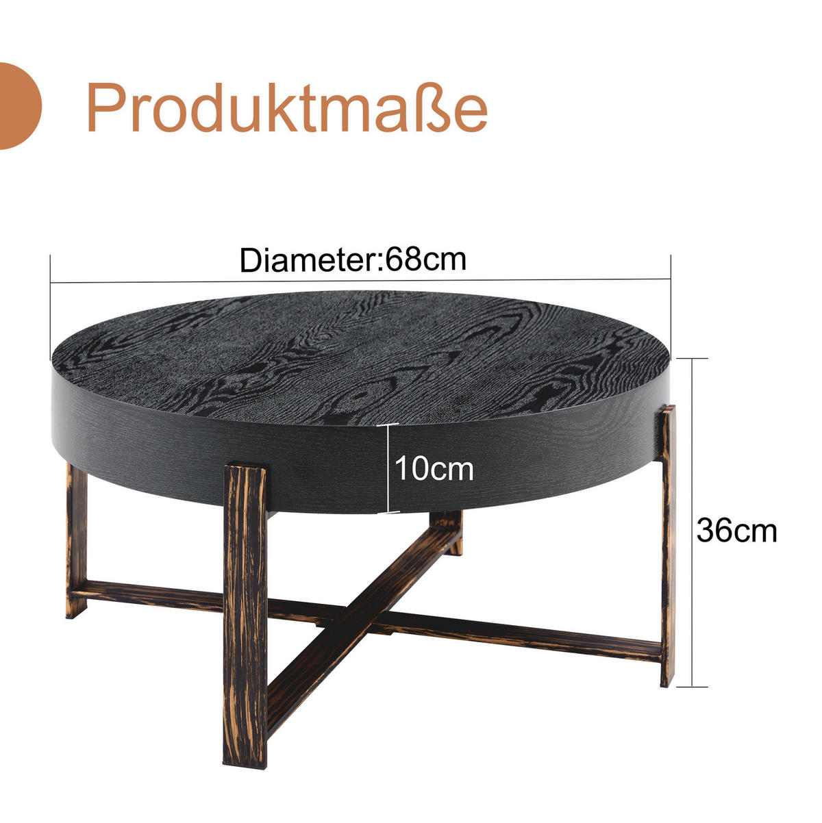 COUCHTISCH 68 cm in Schwarz aus MDF und Metall mit Kreuzgestell - Schwarz, Holzwerkstoff (68/68/36cm) - OKMYHOME