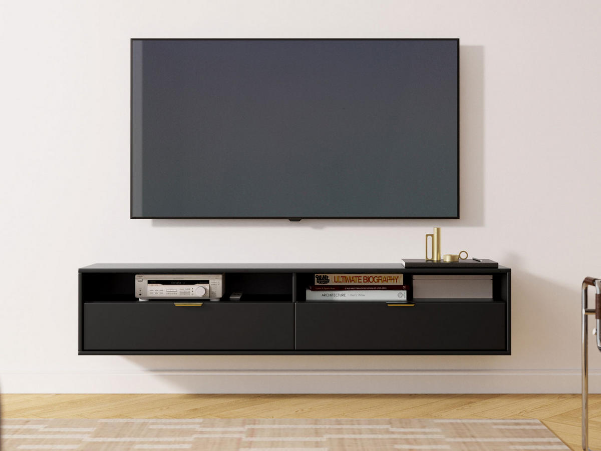 TV-LOWBOARD Queen 175 - Goldfarben/Schwarz, Holzwerkstoff/Metall (175/35/33cm) - MIRJAN24