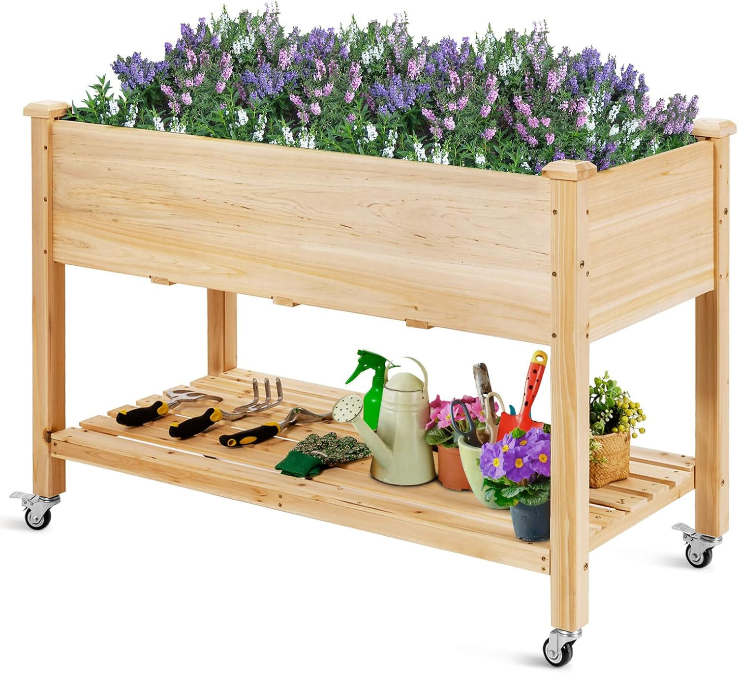 HOCHBEET groß mit Ablage Holz - Apfelbaumfarben, Holz (59/84/120cm) - COSTWAY