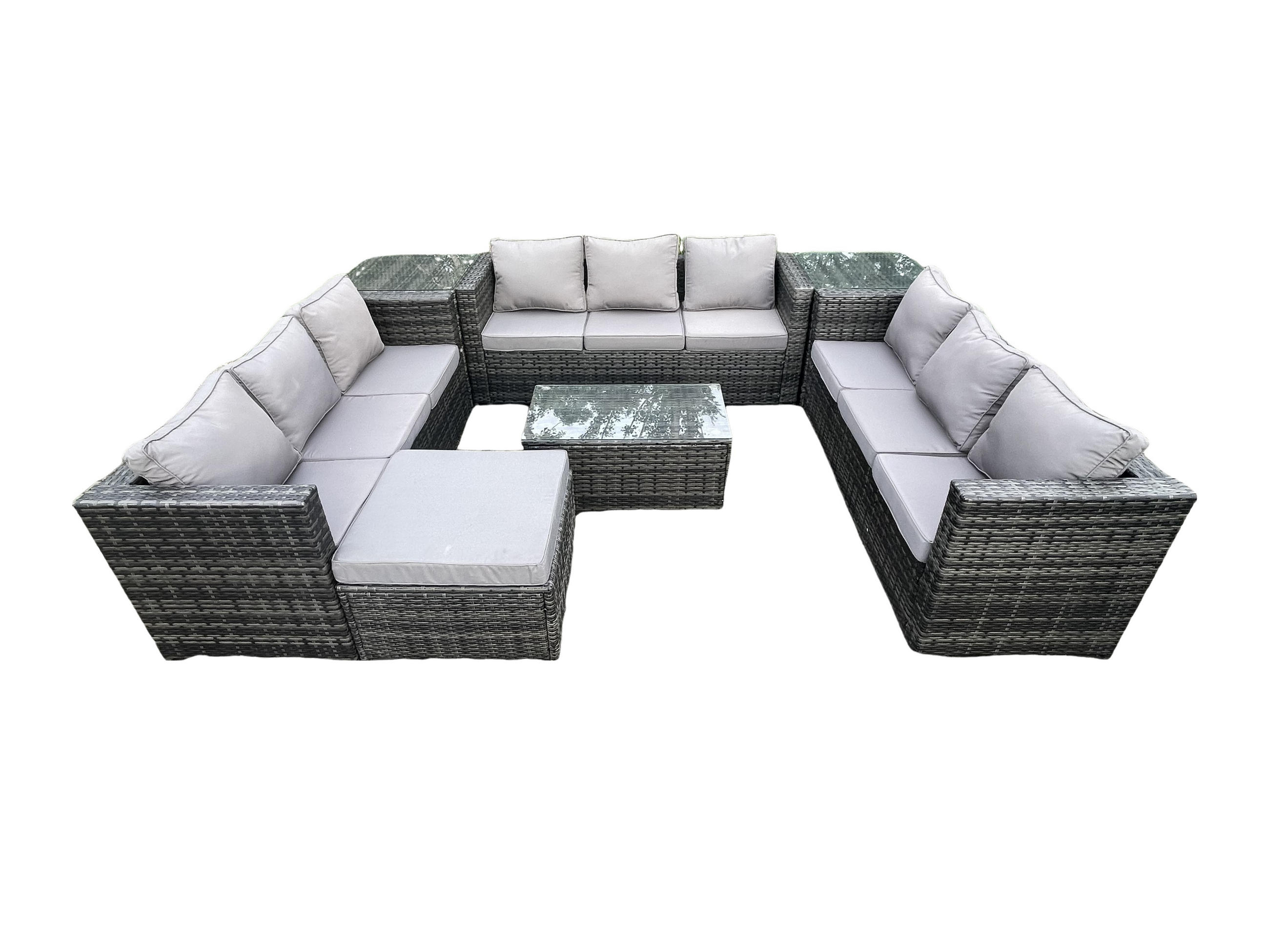 GARTENSET mit Beistelltisch Polyrattan 10-Sitzer - Dunkelgrau, Metall - Fimous