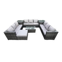 GARTENSET mit Beistelltisch Polyrattan 10-Sitzer - Dunkelgrau, Metall - Fimous
