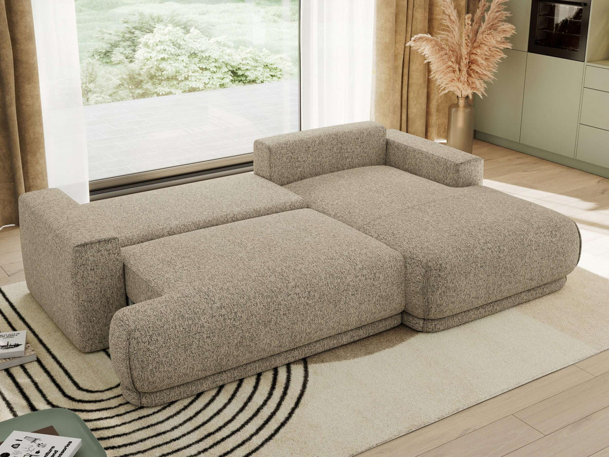 ECKSCHLAFSOFA RINA L Dunkelbeige Strukture - rechts - Beige/Schwarz, Kunststoff/Textil (170/267cm) - MKS