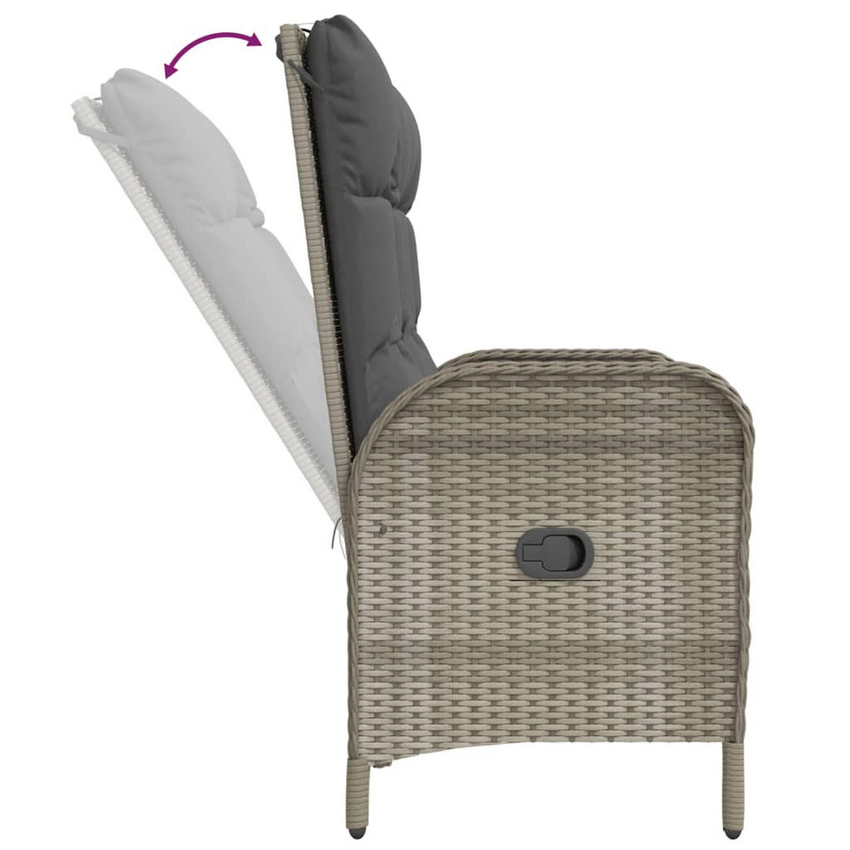 GARTENBANK mit Liegefunktion und Kissen, 107/62,5/109 cm, aus Poly Rattan, Grau - Grau, Kunststoff (107/109/62.5cm) - vidaXL