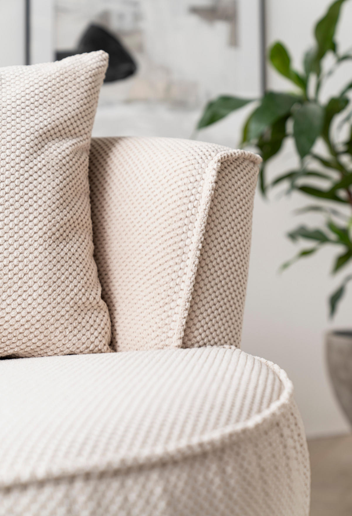 DREHSESSEL wollweiß Web-Velours, XL Sessel 360° drehbar inklusive 3 x Kissen - Creme/Weiß, Kunststoff/Textil (120/86/120cm)