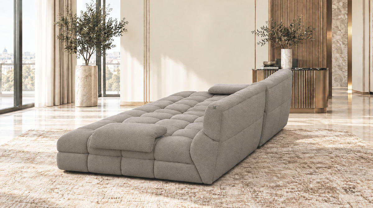 BIG SOFA AMIA Grau Bouclé - Greige/Schwarz, Kunststoff/Textil (290/86/178cm) - KAWOLA