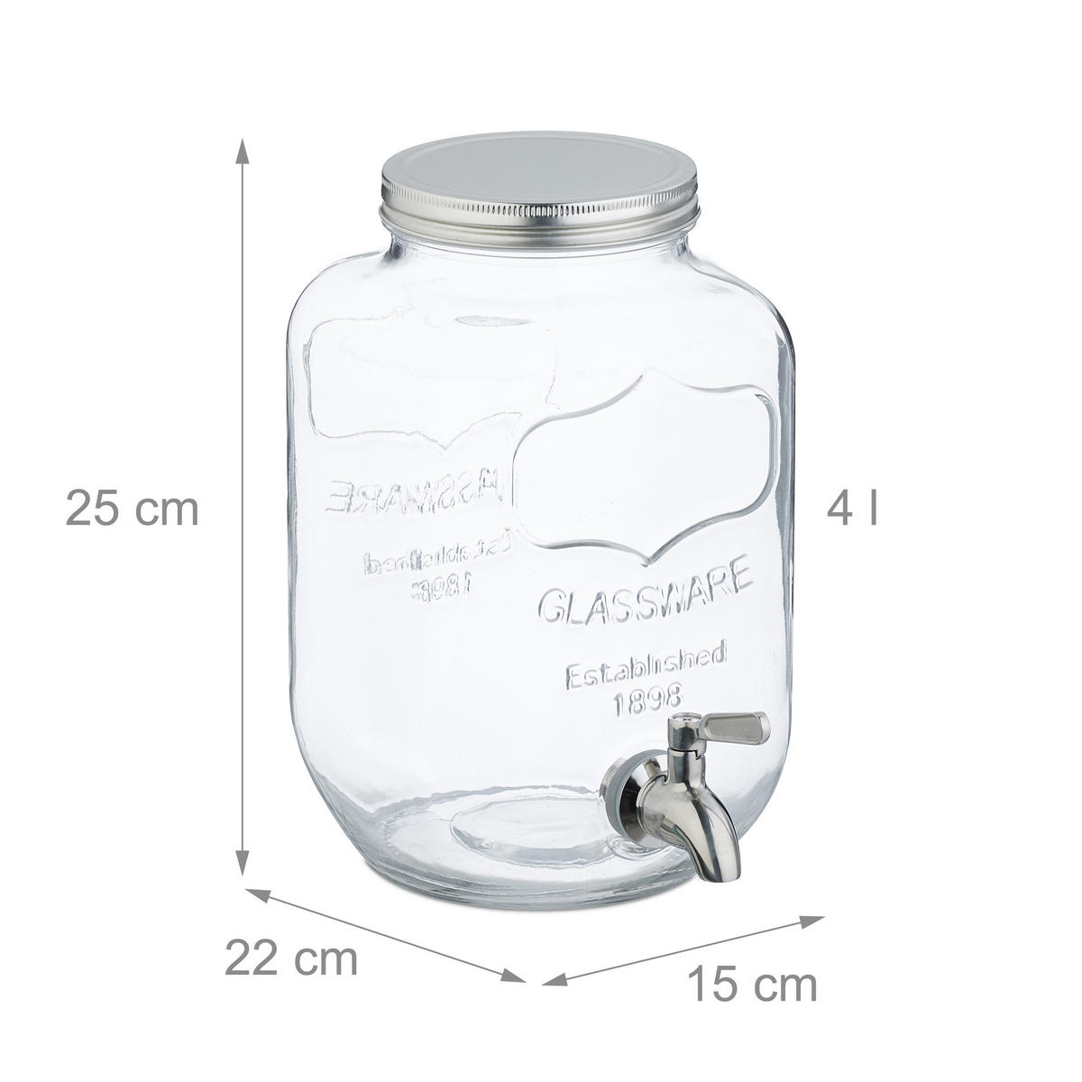 2XGETRÄNKESPENDER - Transparent, Glas/Metall (4L) - Relaxdays