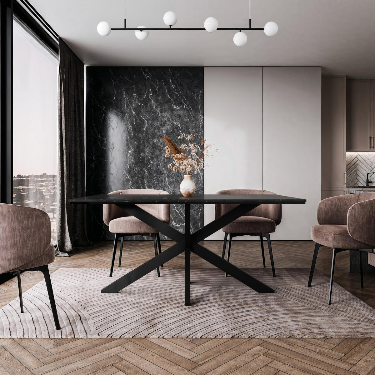 ESSTISCH Schwarz Marmoroptik 160x90 cm - Schwarz, Holzwerkstoff (160/90/76.5cm) - PROSPERO