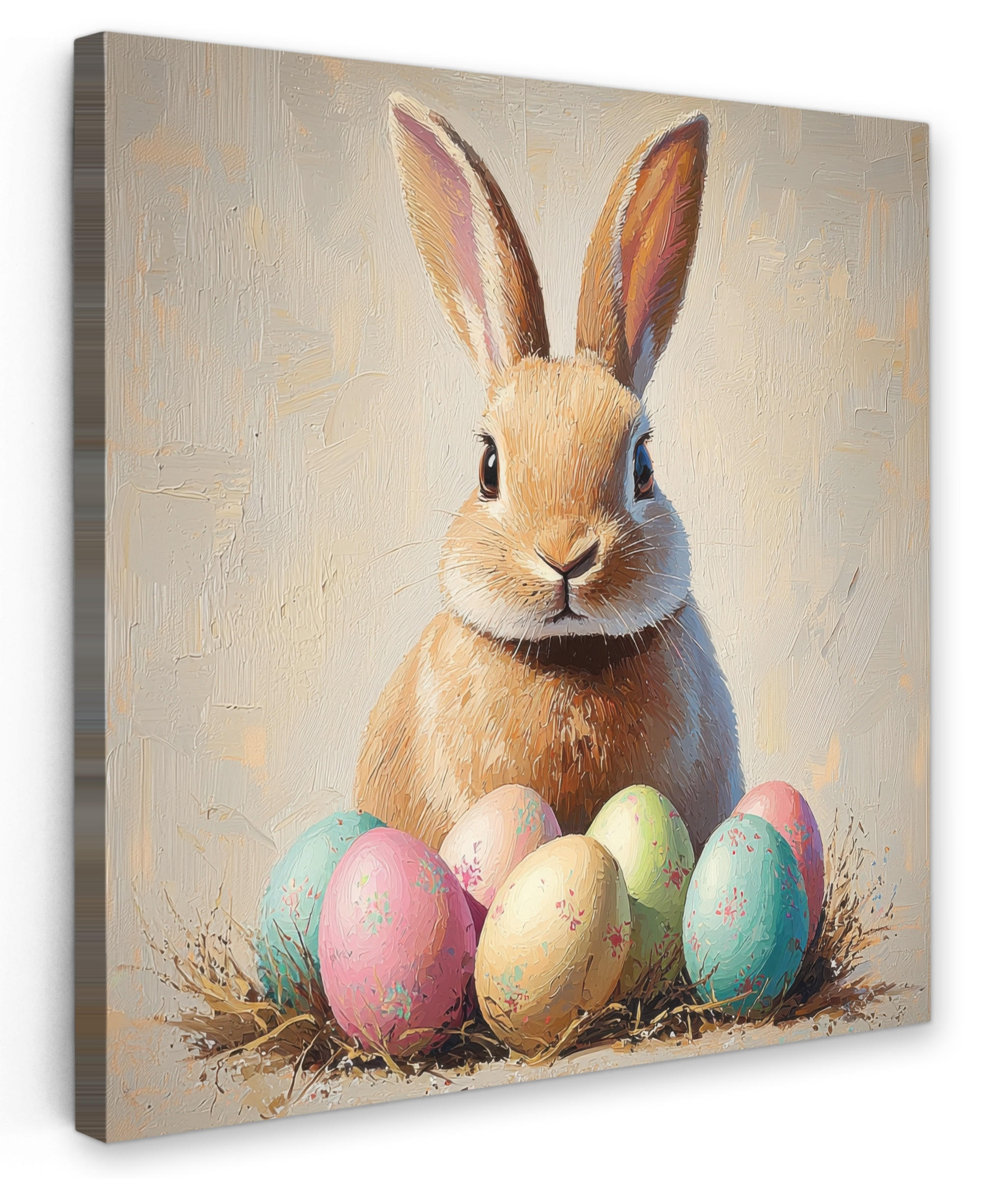 LEINWANDBILD Osterhase - Pastell - Eier Wandbild Wohnzimmer 50x50 cm - Beige, Textil (50/50cm) - MuchoWow
