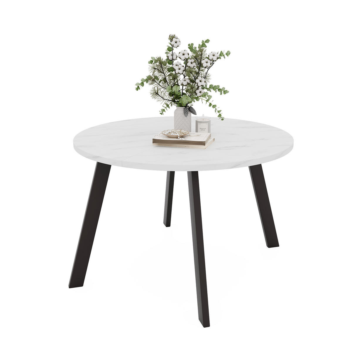 TISCH Schwarze Beine, MDF Tischplatte, Marmor Bianco - Schwarz/Weiß, Holzwerkstoff (100/100/76cm) - Idohome