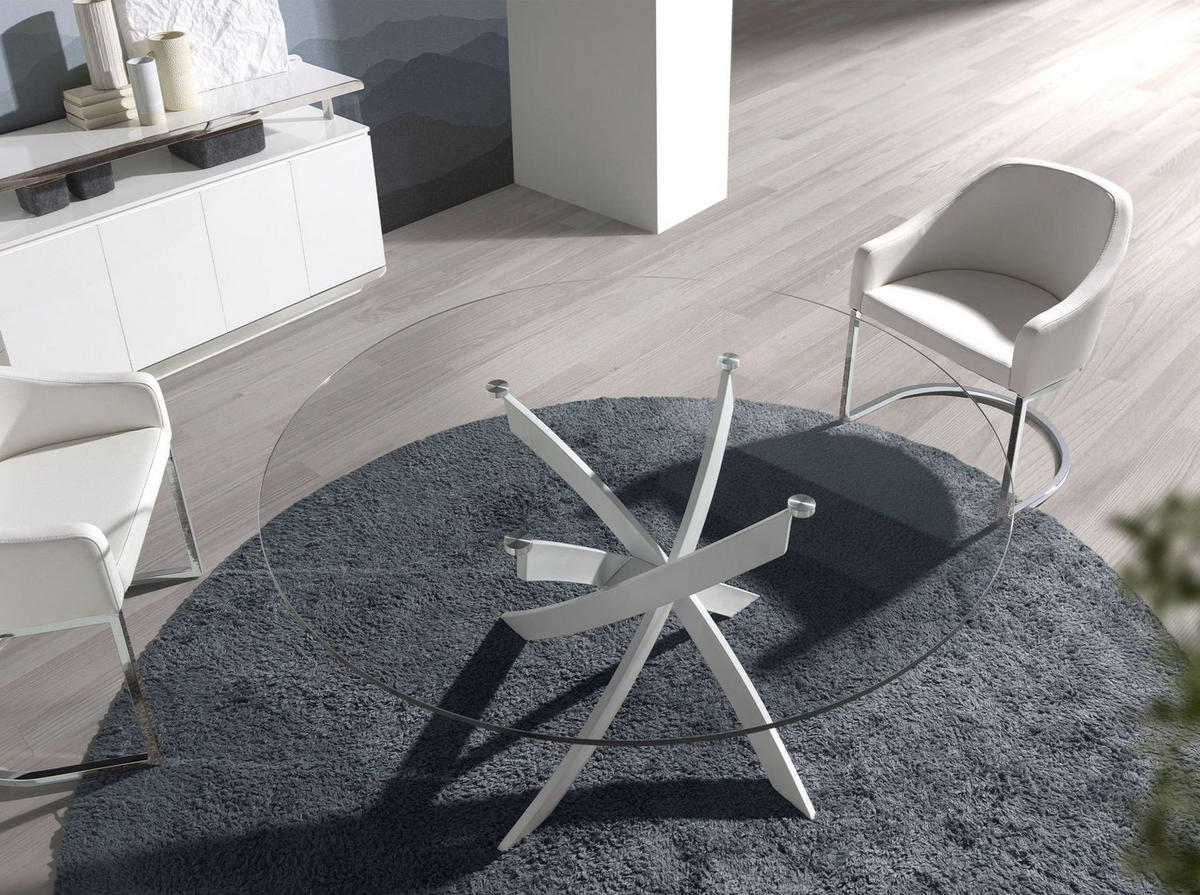 ESSTISCH Esstisch runde gehärtetes Glas aus weißer Stahl Ø120/75 cm - Transparent/Weiß, Glas (120/120/75cm) - ANGEL CERDA