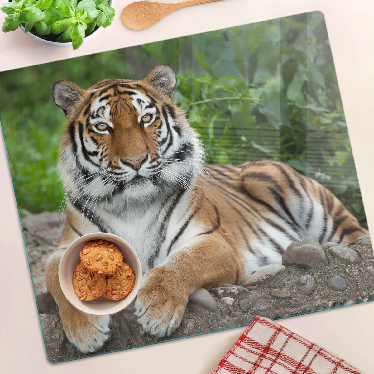GLASPLATTE 60x52 cm Sibirischer Tiger - Braun, Glas (60/0.4/52cm) - TULUP