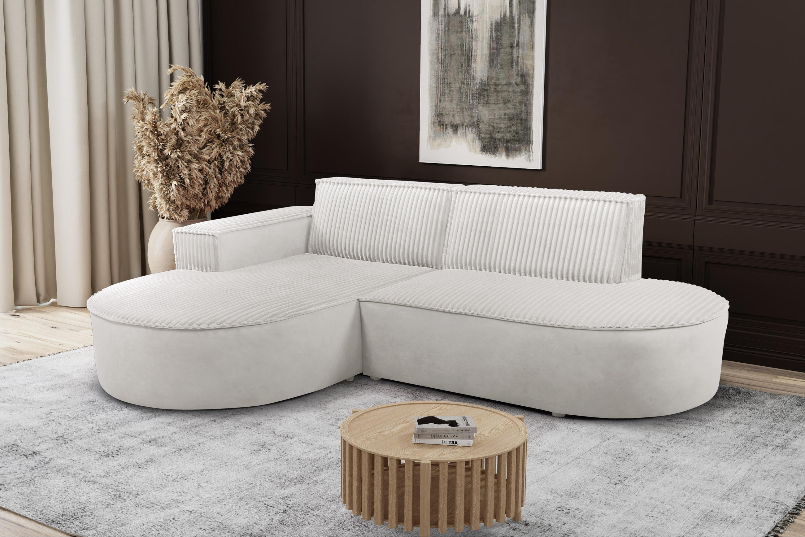 ECKSOFA L-förmiges Modena Soft Ecru Links - Ecru, Holz (165/236cm) - Kaiser Möbel