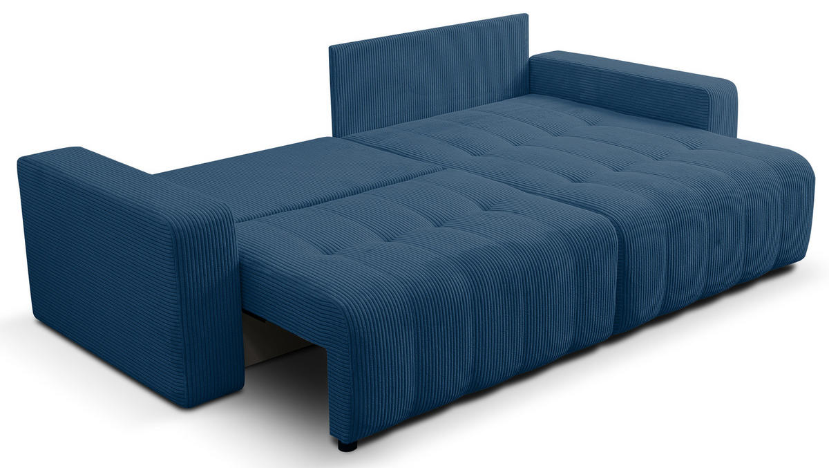 ECKSOFA Palermo mit Schlaffunktion und Bettkasten in Cordstoff - Blau, Holz/Holzwerkstoff (245/143cm) - Ravio