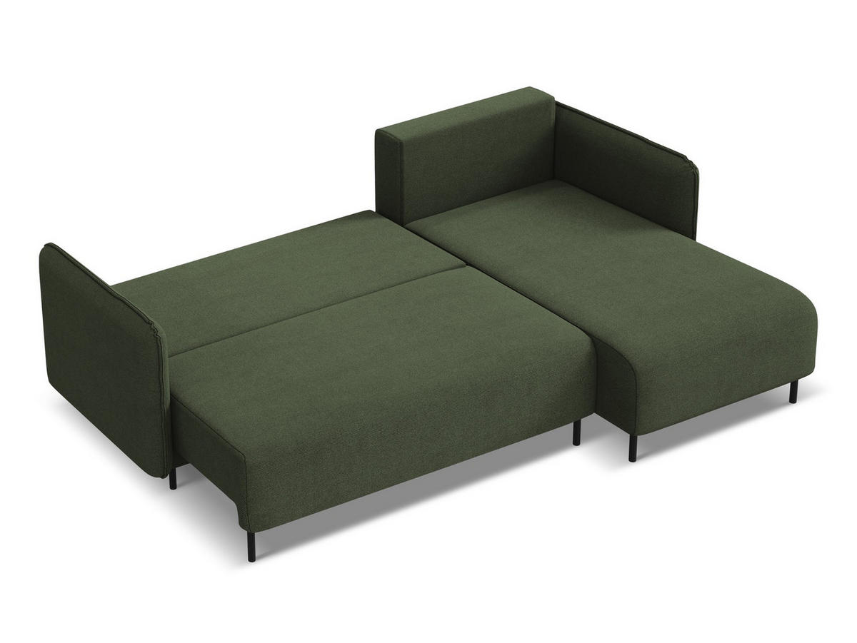 ECKSOFA mit Schlaffunktion Strukturstoff Stoff Grün - Schwarz/Olivgrün, Holz/Textil (236/162cm) - Makamii