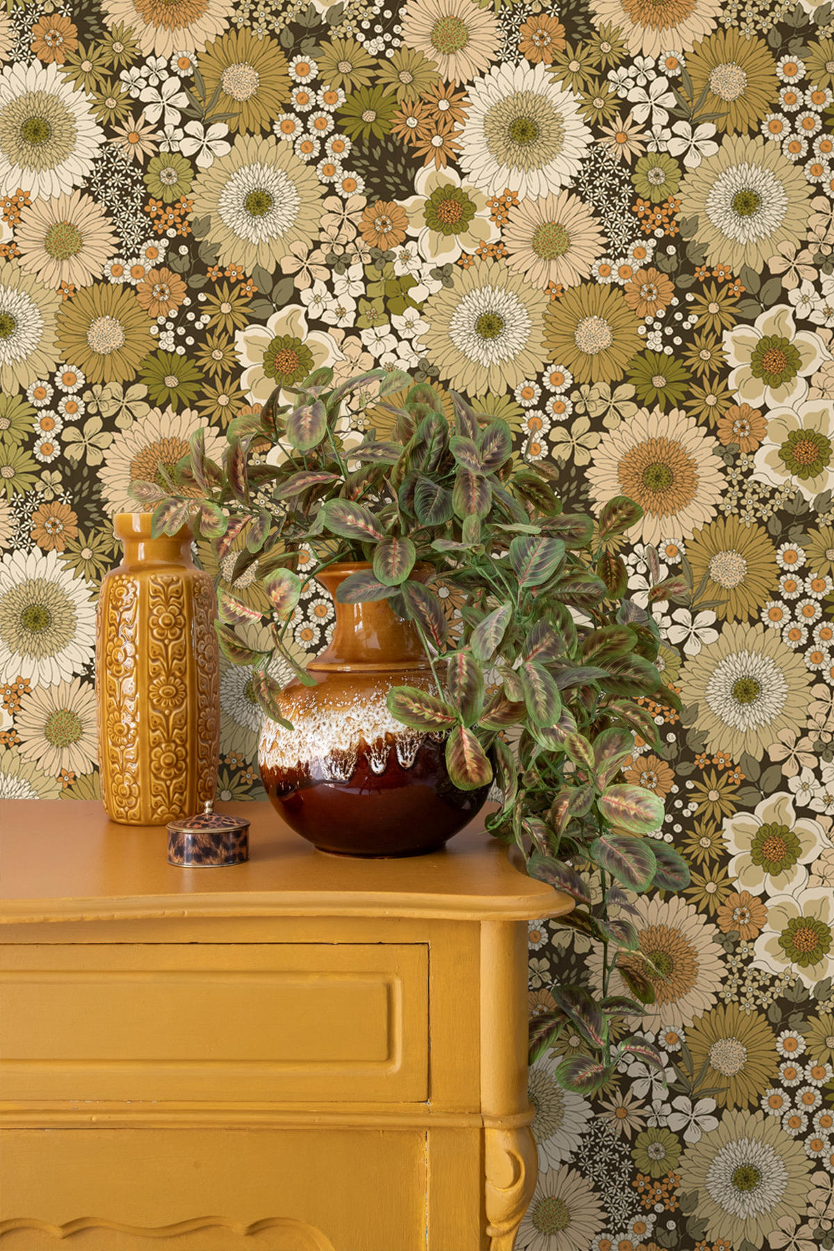 TAPETE Retro Blumen 50 x 900 cm - Grün, Papier (50/900cm) - ESTAhome